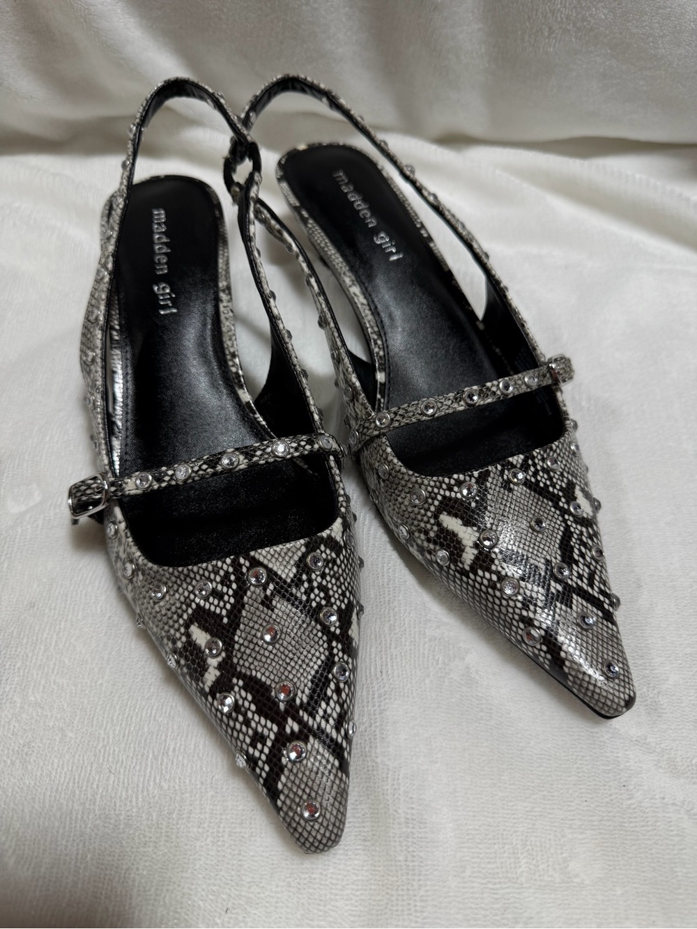 Madden Girl Krystall Rhinestone Snake Print Slingback Kitten Heel Size 8.5 - Picture 6 of 8